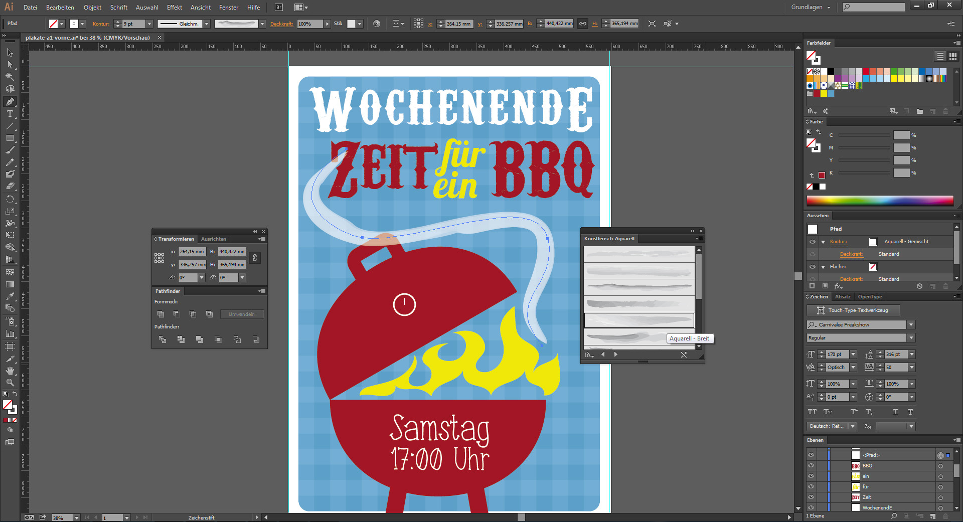 Ein Veranstaltungsplakat gestalten - Im Illustrator die verschiedenen Pinselarten auswählen