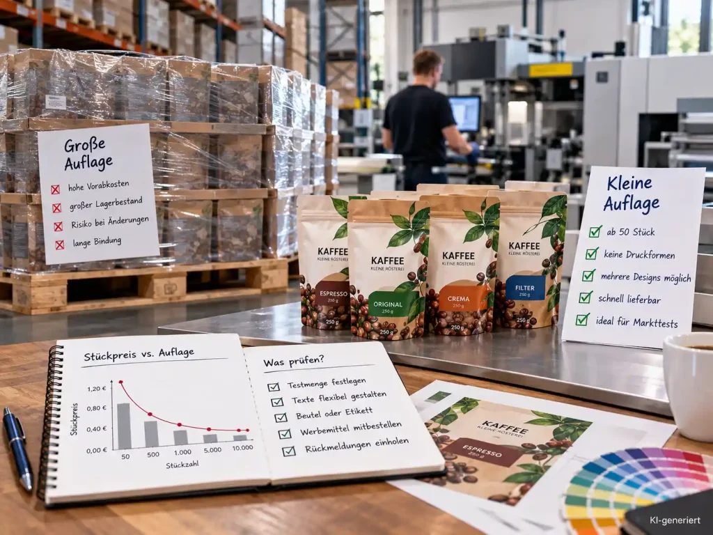 Verpackung für den Markttest: Mit kleiner Auflage starten 1 Große und kleine Kaffeeauflagen im Vergleich