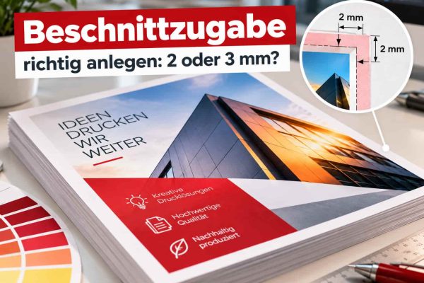 Beschnittzugabe von 2 mm beim Drucken: Beispiel mit Flyer, Schnittkante und Anschnitt