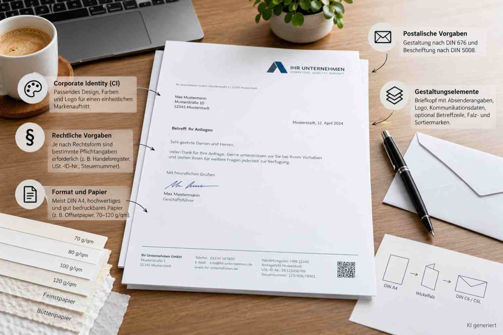 Briefpapier-Berater: Format, Aufbau, Papier und Pflichtangaben 1 KI generiert