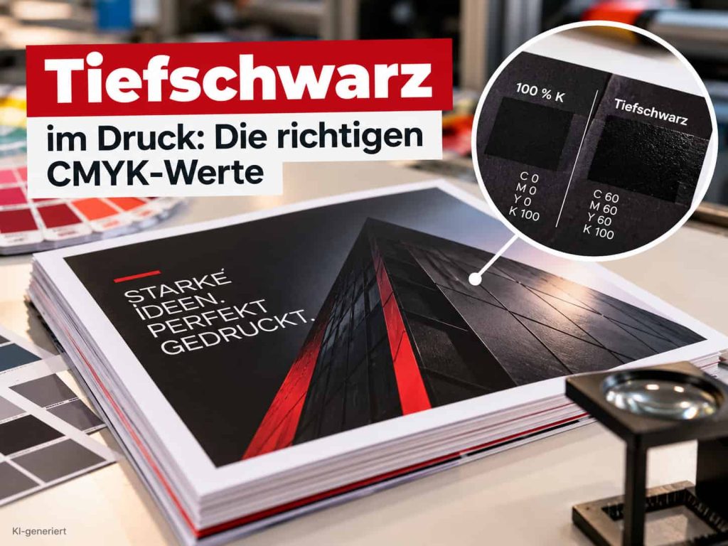 Tiefschwarz drucken: CMYK-Werte richtig einstellen 1 Tiefschwarz im Druck: Vergleich von 100 % Schwarz und Tiefschwarz mit CMYK-Werten