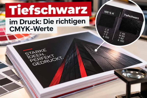 Tiefschwarz im Druck: Vergleich von 100 % Schwarz und Tiefschwarz mit CMYK-Werten