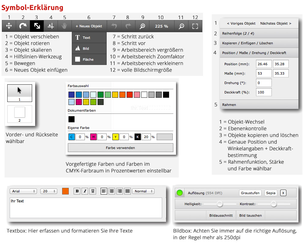  Symbol-Erklärung Onlinhgestalter für Etiketten